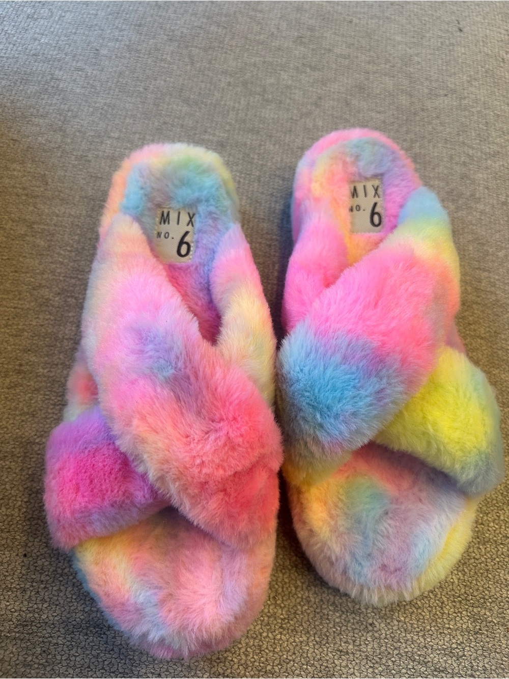 Pastel Rainbow Faux Fur Slide Slippers